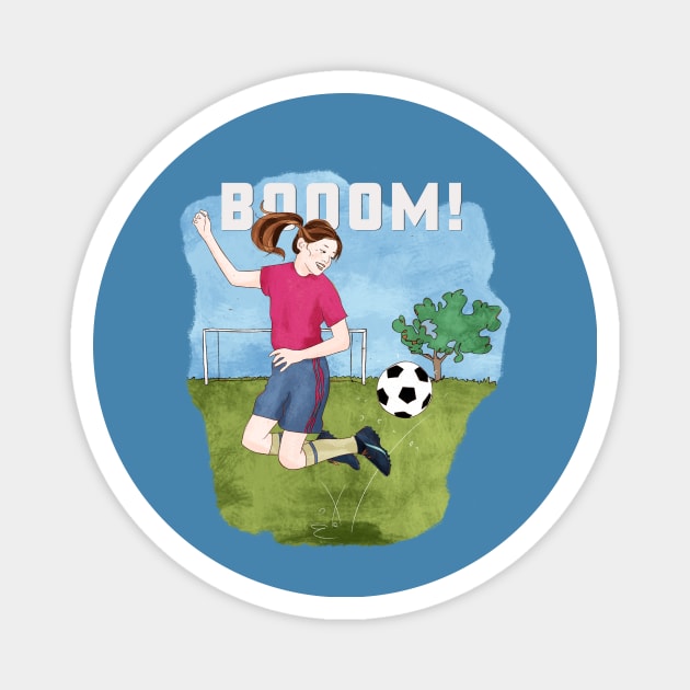 Booom! Girl playing soccer Magnet by SW10 - Soccer Art